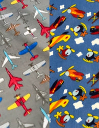 Multicolored Jets, Airplanes, & Helicopters on Blue or Grey Base Polyester Assorted Anti-Pill Fleece soft Fabric