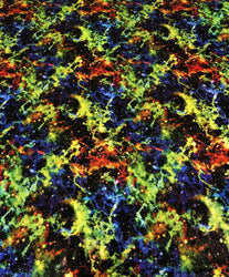 Colorful Space Galaxy on Nylon Spandex 4 Way Stretch w/ 1 mm Shiny Hologram Trans Fabric