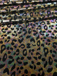 Cheetah Pattern Shiny Rainbow Pebble Foil on Bright Heavy Stretch Nylon Spandex Fabric