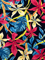Dark Navy Background w/ Big Flowers on Polyester Spandex Venezia