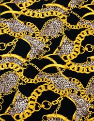 Gold Chains & Animal Print on Polyester Spandex 2 way Stretch Fabric