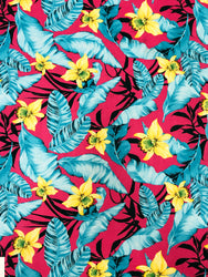 Big Hawaiian Flowers on Poly Spandex Venezia Stretch Fabric