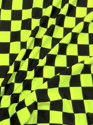 Bright Neon Checker Squares Pattern on Stretch Polyester Spandex Fabric