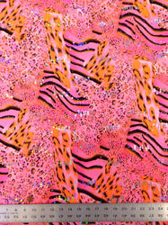 Mixed Animal Print w/ Holographic Faux Sequins on Stretch Lightweight Polyester Spandex Fabric