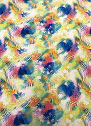 Bright Leaves & Leopard Print on Polyester Soft Brushed Single Spun 2 Way Stretch Fabric