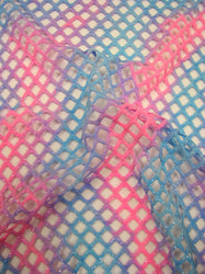 Colorful Tie-dye Pattern w/ Silver Glitter Polyester Spandex Stretch Big Hole 0.5 Inch Diamond Mesh Fabric