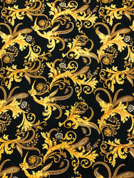 Navy or Fuchsia Gold Abstract Design on Polyester Spandex 2 Way Stretch Fabric