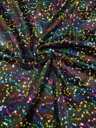Polyester Spandex 2 ways Stretch W/Shiny Hologram Swirl 3mm Sequins Fabric