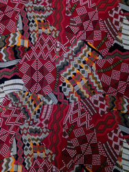 Burgundy or Green Retro Multi Pattern Big Print on Stretch Knit Jersey Polyester Spandex