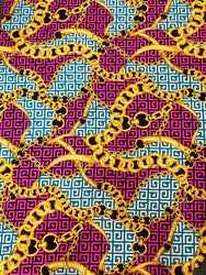 3 Shades of Abstract Chain Design on Greek Print Polyester Spandex Venezia Fabric
