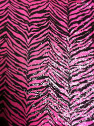 Pink or Lime 3mm Mini Micro Bright Neon Sequins Zebra Pattern on Non-Stretch Nylon Mesh Fabric