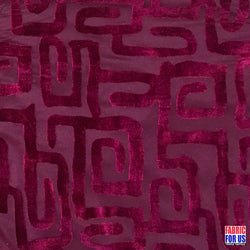 Greek Key Burnout Velvet Pre-Classic Burgundy / Beige 58"/60" Wide