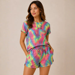 Rainbow Crinkle Tie-Dye Interlock Polyester Spandex Stretch Fabric by Yard