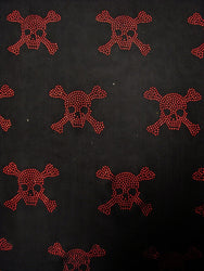 Red or Gold Mini Metallic Dew Drop Poison Design Studs on Black Stretch Polyester Spandex Fabric