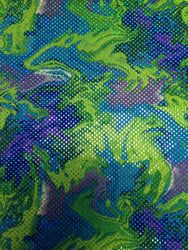 Multi-Color Oil-Slick Lava Pattern with Shiny Holographic Faux Sequins on Stretch Polyester Spandex Fabric