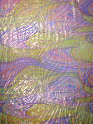 Zebra Holographic Foil on Bright Swirl Pattern Stretch Polyester Spandex Fabric -