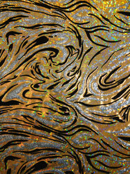 Glitter & Flocking Waves on Shattered Glass Foil Stretch Nylon Spandex Shiny Tricot Fabric