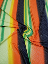 Polyester Single Spun Stretch with Clear Shiny Foil Stripes Design