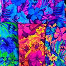 RESTOCKED Thick Hawaiian Tropical Hibiscus 4 way Stretch Nylon Spandex Neon Floral Design