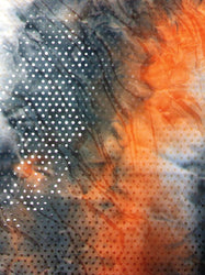 Orange, White, and Gray Tie Dye Floral Design with 2mm Trans Sequins on Polyester Spandex