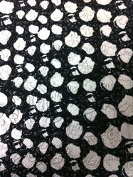 Silver Foil Abstract Circles with White Floral Pattern Embossed Stretch Polyester Spandex Textured Fukuro Fabric