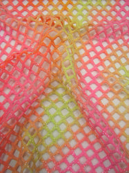 Colorful Tie-dye Pattern w/ Silver Glitter Polyester Spandex Stretch Big Hole 0.5 Inch Diamond Mesh Fabric