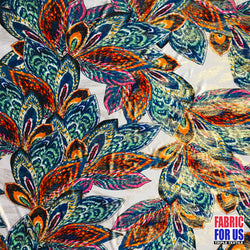 Peacock Feathers Strand Red & Green With Micro Brush Tones Stretch Poly-Spandex Print Fabric 58" Wide