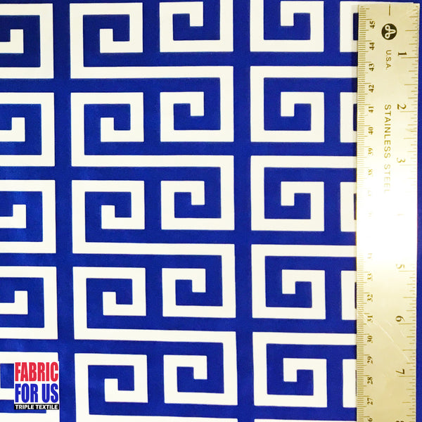 Greek Key Print Design Navy / Pink Stretch Poly-Spandex Fabric 58