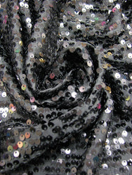 6 COLORS, 5mm Shiny Sequin Paillettes on Stretch Polyester Spandex Fabric (Black, Gold, Red, Purple, Turquoise, Silver)