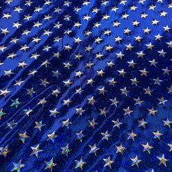 Red,White, or Blue Superhero Holographic Stars Foil 4-Way STRETCH Nylon-Spandex Foil Fabric 58/60