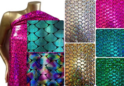 8 Colors Holographic Mermaid Scale Stretch Tricot Fabric by the Yard for Apparel & Costumes