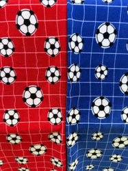 Red or Blue World Cup Soccer Goal with Black and White Checkered Soccer Balls Print on Soft Cozy Fleece