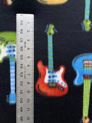 Colorful Rockstar Electric Guitar Print Black Fleece Fabric