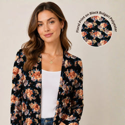 Beautiful Floral Print Black Bulgari Polyester Spandex Stretch Fabric Yard