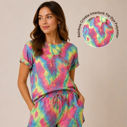 Rainbow Crinkle Tie-Dye Interlock Polyester Spandex Stretch Fabric by Yard