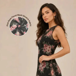 Pink Rose Floral Mesh Stretch Fabric by the Yard for Apparel, Costumes & Sewing