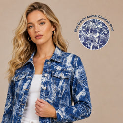 Blue Denim Cheetah Animal Print Stretch Fabric Poly Spandex by the Yard