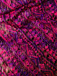 Purple & Fuchsia Tribal Pattern w/ Gold Holographic Foil on Stretch Nylon Spandex