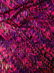 Purple & Fuchsia Tribal Pattern w/ Gold Holographic Foil on Stretch Nylon Spandex