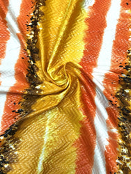 Teal or Orange Polyester Spandex Stretch with Stripes Shiny Foil Design Fabric