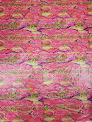 Shiny Snake Print Foil on Prink and Mustard Polyester Spandex Fabric