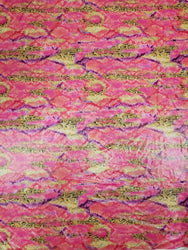 Shiny Snake Print Foil on Prink and Mustard Polyester Spandex Fabric