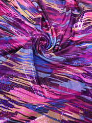 Shiny Hologram Color Splash on Polyester Spandex Fabric