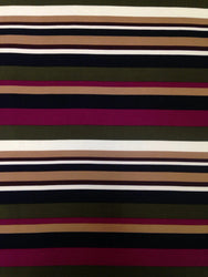 Burgundy, Olive, Beige, and Navy Retro Fall Bayadere on Stretch Lightweight ITY Knit Jersey Polyester Spandex