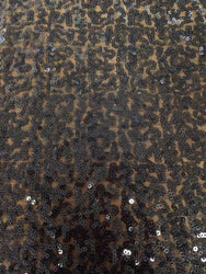 Black Mini Micro 3mm Sequins Swirl Pattern on Stetch Nylon Mesh Fabric