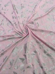 Polyester Spandex Single Span 2 ways Stretch Dull Pink and Silver Foil Design Fabric