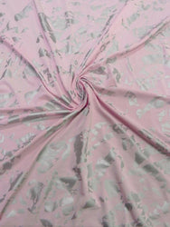 Polyester Spandex Single Span 2 ways Stretch Dull Pink and Silver Foil Design Fabric