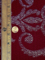 Wine Red Damask Jacquard Stretch Fabric with Bronze Foil for Apparel by Yard
