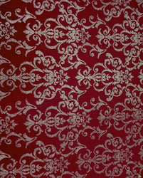 Wine Red Polyester Spandex Fukuro Jacquard Texture with Golden Bronze Damask Design Foil Fabric