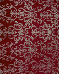 Wine Red Polyester Spandex Fukuro Jacquard Texture with Golden Bronze Damask Design Foil Fabric
